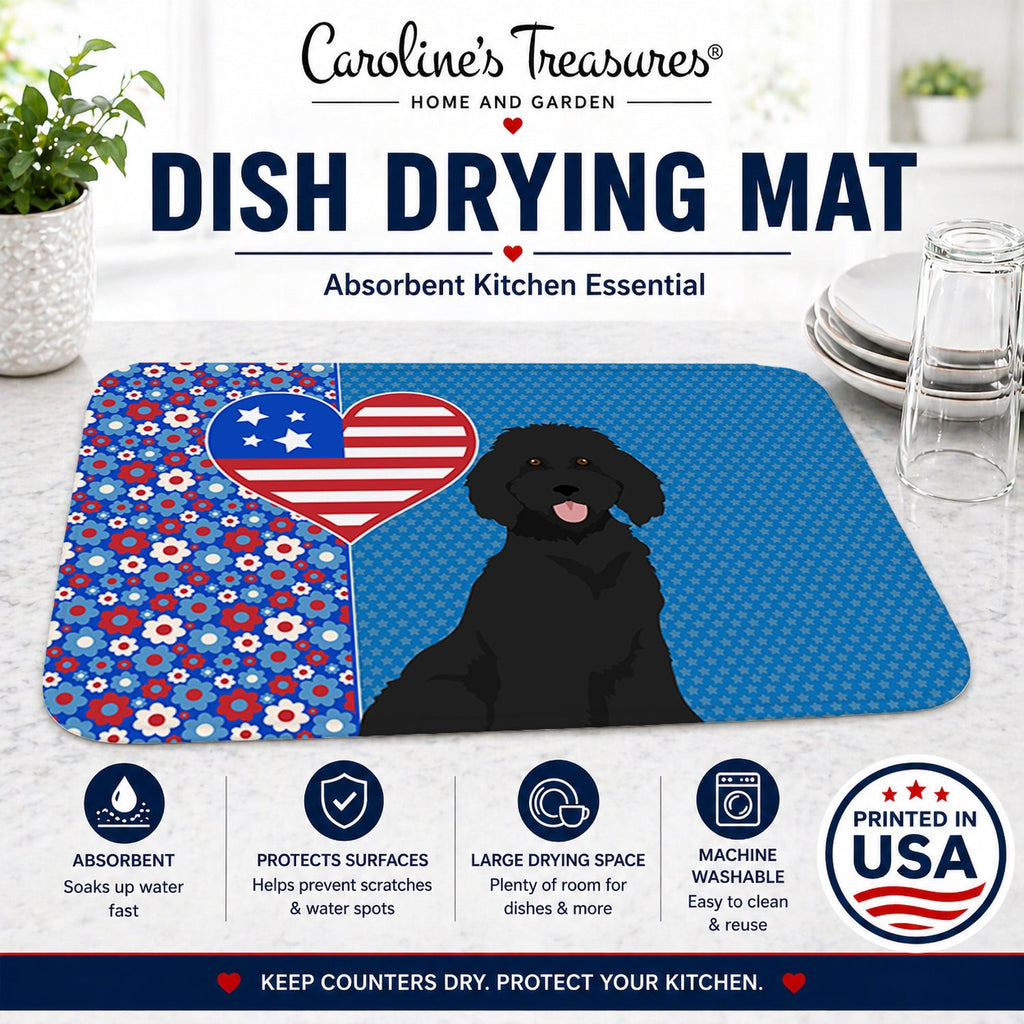 Standard Black Poodle USA American Dish Drying Mat Absorbent Dish Drying Mat Pad for Kitchen Counter Dish Drainer Mat for Countertop, 14 x 21", Multicolor