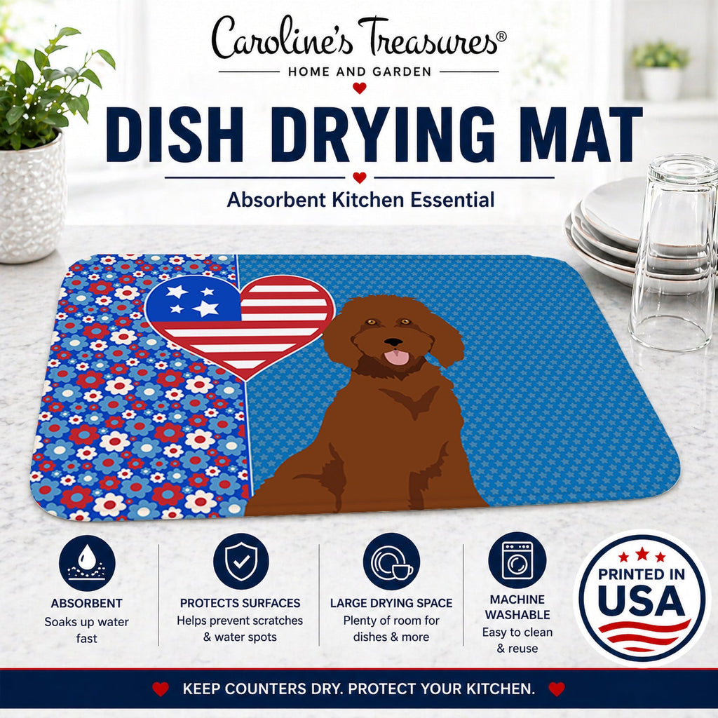 Standard Red Poodle USA American Dish Drying Mat Absorbent Dish Drying Mat Pad for Kitchen Counter Dish Drainer Mat for Countertop, 14 x 21", Multicolor
