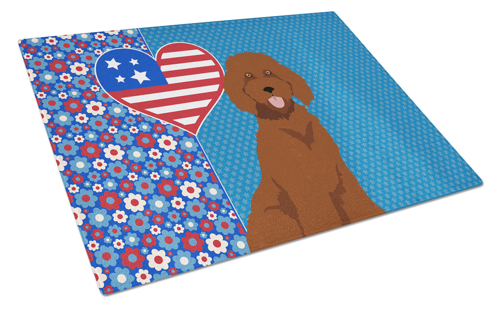 Standard Red Poodle USA American Cutting Board Tempered Glass Kitchen Cutting Surface, Heat Resistant Chopping, Non-Slip Feet, Food Prep & Serving