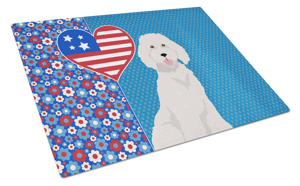 Standard White Poodle USA American Cutting Board Tempered Glass Kitchen Cutting Surface, Heat Resistant Chopping, Non-Slip Feet, Food Prep & Serving