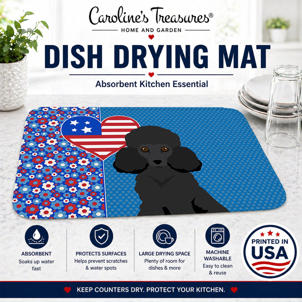 Toy Black Poodle USA American Dish Drying Mat Absorbent Dish Drying Mat Pad for Kitchen Counter Dish Drainer Mat for Countertop, 14 x 21", Multicolor