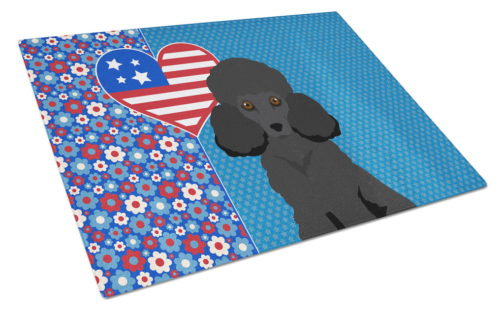 Toy Black Poodle USA American Cutting Board Tempered Glass Kitchen Cutting Surface, Heat Resistant Chopping, Non-Slip Feet, Food Prep & Serving