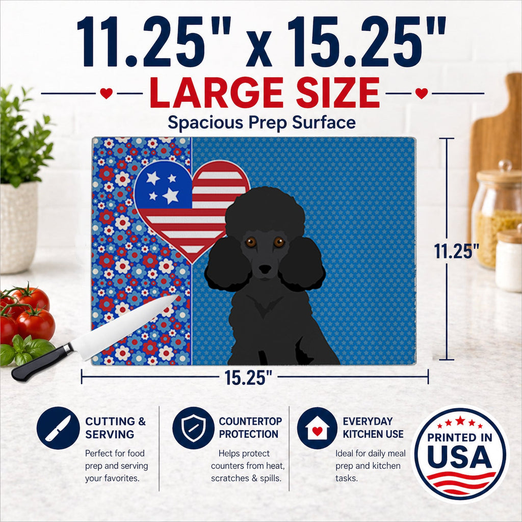 Toy Black Poodle USA American Cutting Board Tempered Glass Kitchen Cutting Surface, Heat Resistant Chopping, Non-Slip Feet, Food Prep & Serving