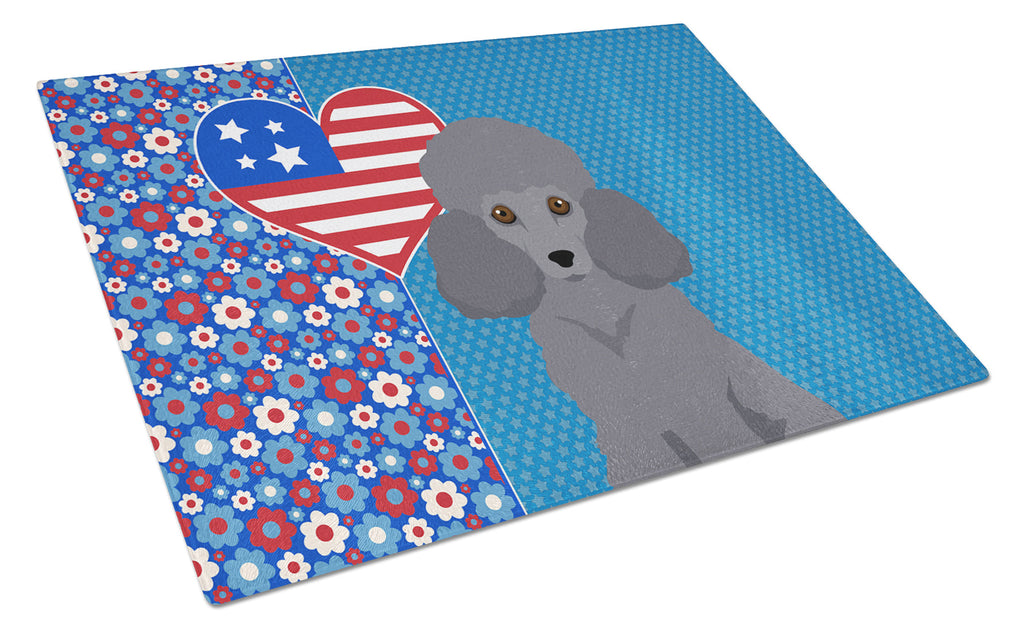 Toy Grey Poodle USA American Cutting Board Tempered Glass Kitchen Cutting Surface, Heat Resistant Chopping, Non-Slip Feet, Food Prep & Serving