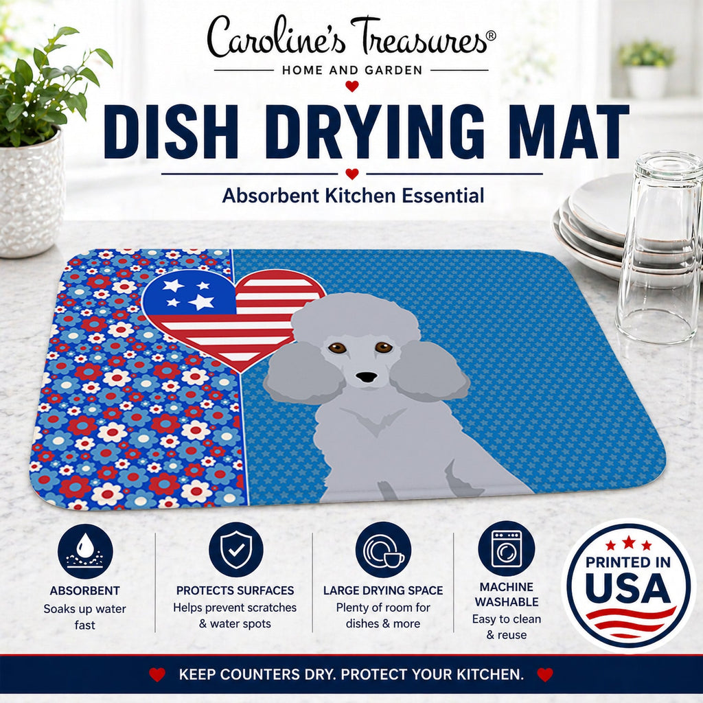 Toy Silver Poodle USA American Dish Drying Mat Absorbent Dish Drying Mat Pad for Kitchen Counter Dish Drainer Mat for Countertop, 14 x 21", Multicolor