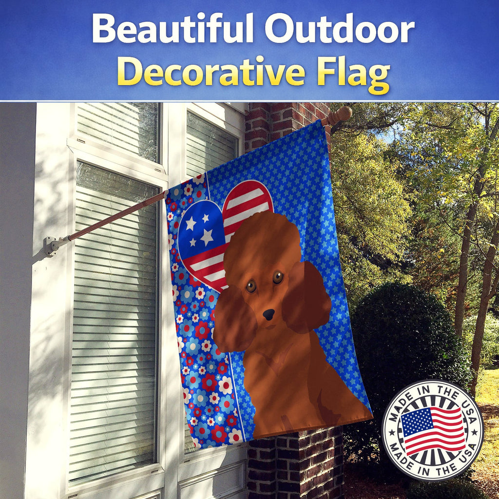 Toy Red Poodle USA American House Flag 28x40 Porch Sleeve Pole Decorative Outside Yard Banner Artwork Wall Hanging, Polyester