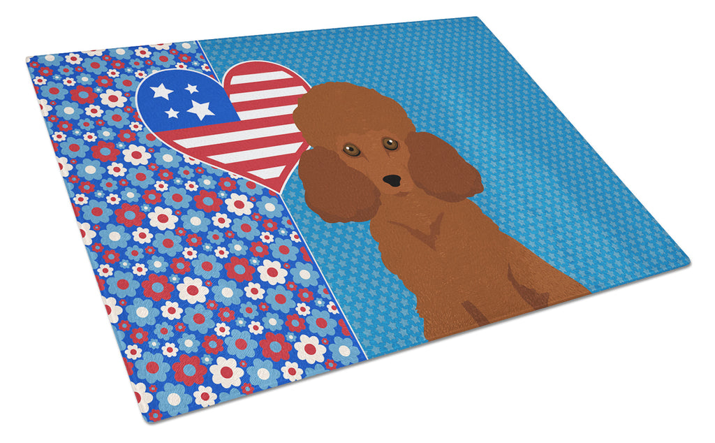 Toy Red Poodle USA American Cutting Board Tempered Glass Kitchen Cutting Surface, Heat Resistant Chopping, Non-Slip Feet, Food Prep & Serving