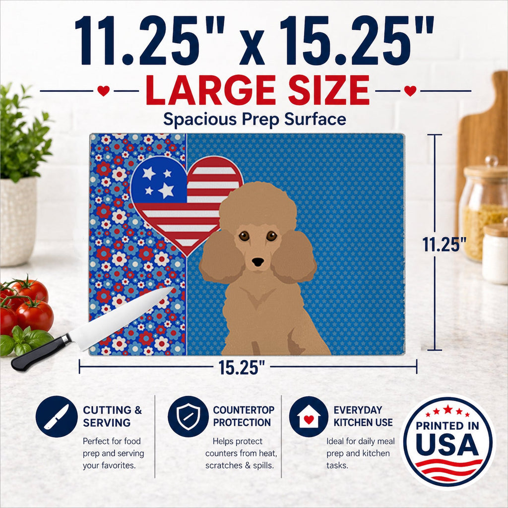 Toy Apricot Poodle USA American Cutting Board Tempered Glass Kitchen Cutting Surface, Heat Resistant Chopping, Non-Slip Feet, Food Prep & Serving