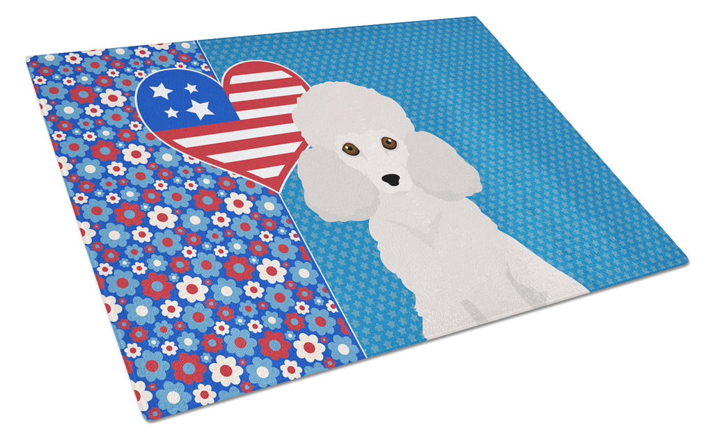 Toy White Poodle USA American Cutting Board Tempered Glass Kitchen Cutting Surface, Heat Resistant Chopping, Non-Slip Feet, Food Prep & Serving