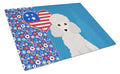 Toy White Poodle USA American Cutting Board Tempered Glass Kitchen Cutting Surface, Heat Resistant Chopping, Non-Slip Feet, Food Prep & Serving