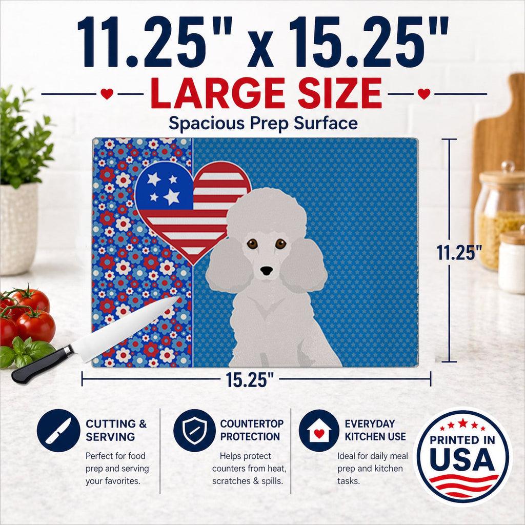 Toy White Poodle USA American Cutting Board Tempered Glass Kitchen Cutting Surface, Heat Resistant Chopping, Non-Slip Feet, Food Prep & Serving