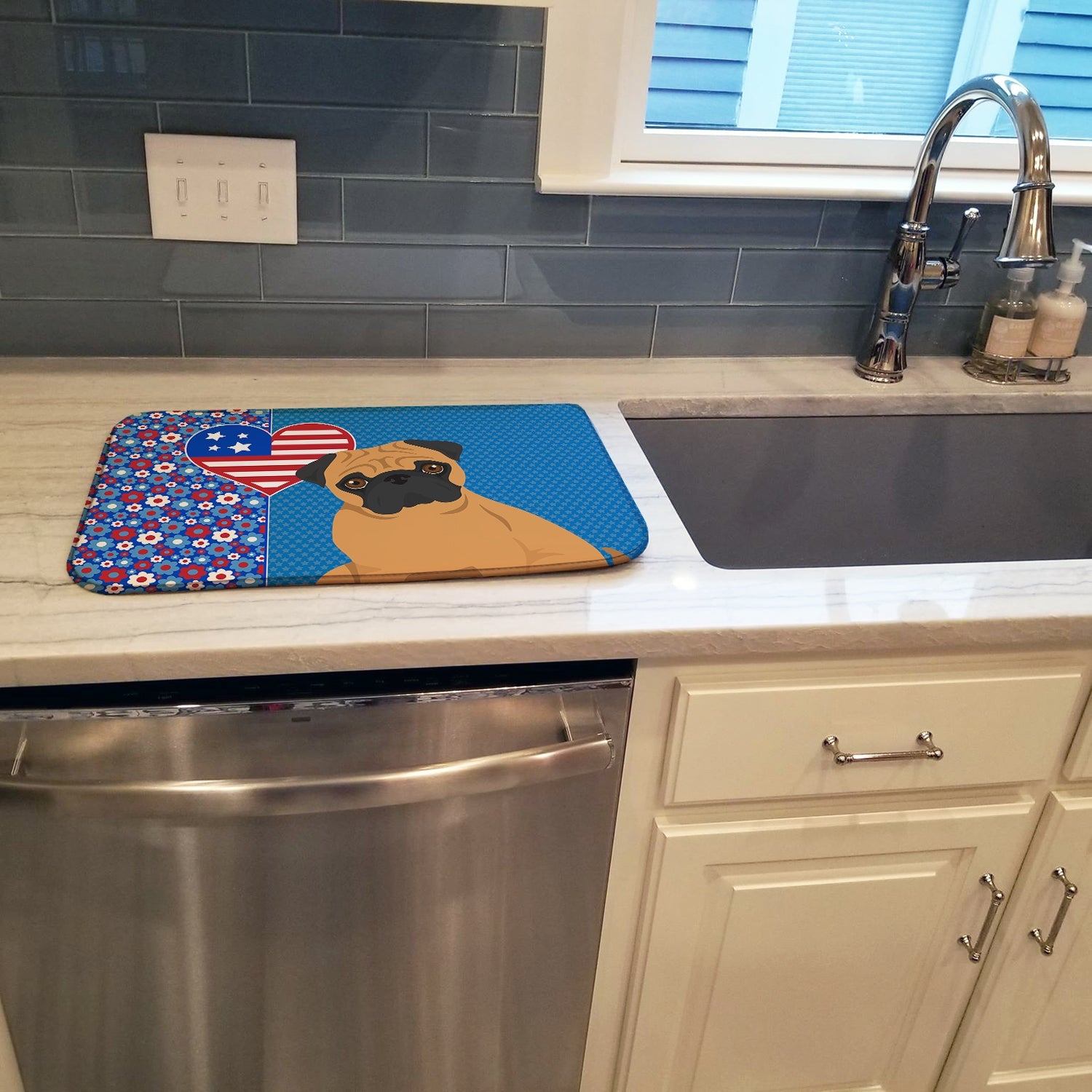 Apricot Pug USA American Dish Drying Mat Absorbent Dish Drying Mat Pad for Kitchen Counter Dish Drainer Mat for Countertop, 14 x 21", Multicolor