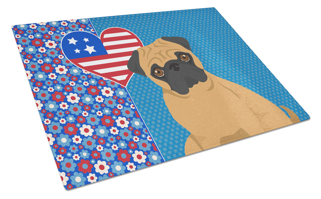 Apricot Pug USA American Cutting Board Tempered Glass Kitchen Cutting Surface, Heat Resistant Chopping, Non-Slip Feet, Food Prep & Serving