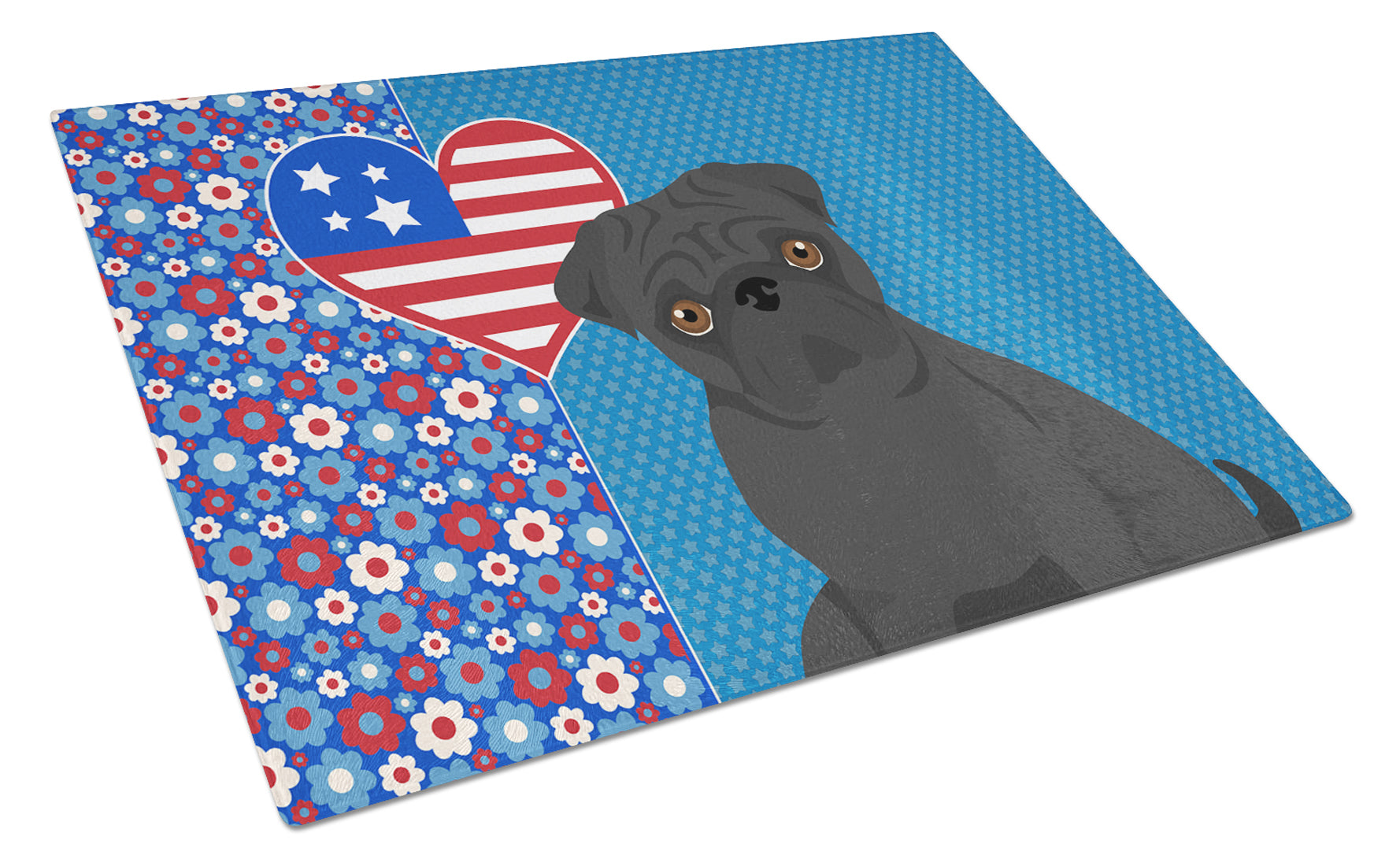 Black Pug USA American Cutting Board Tempered Glass Kitchen Cutting Surface, Heat Resistant Chopping, Non-Slip Feet, Food Prep & Serving