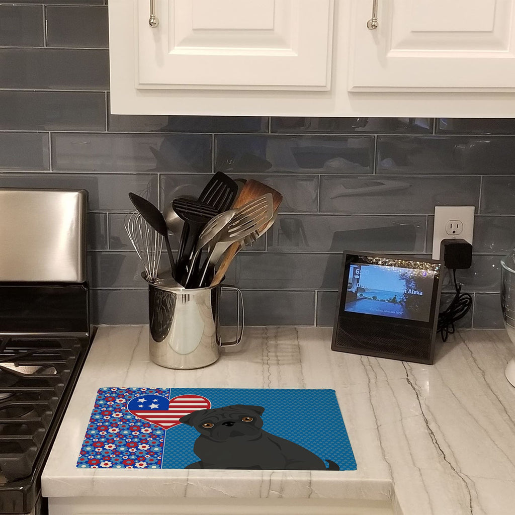 Black Pug USA American Cutting Board Tempered Glass Kitchen Cutting Surface, Heat Resistant Chopping, Non-Slip Feet, Food Prep & Serving