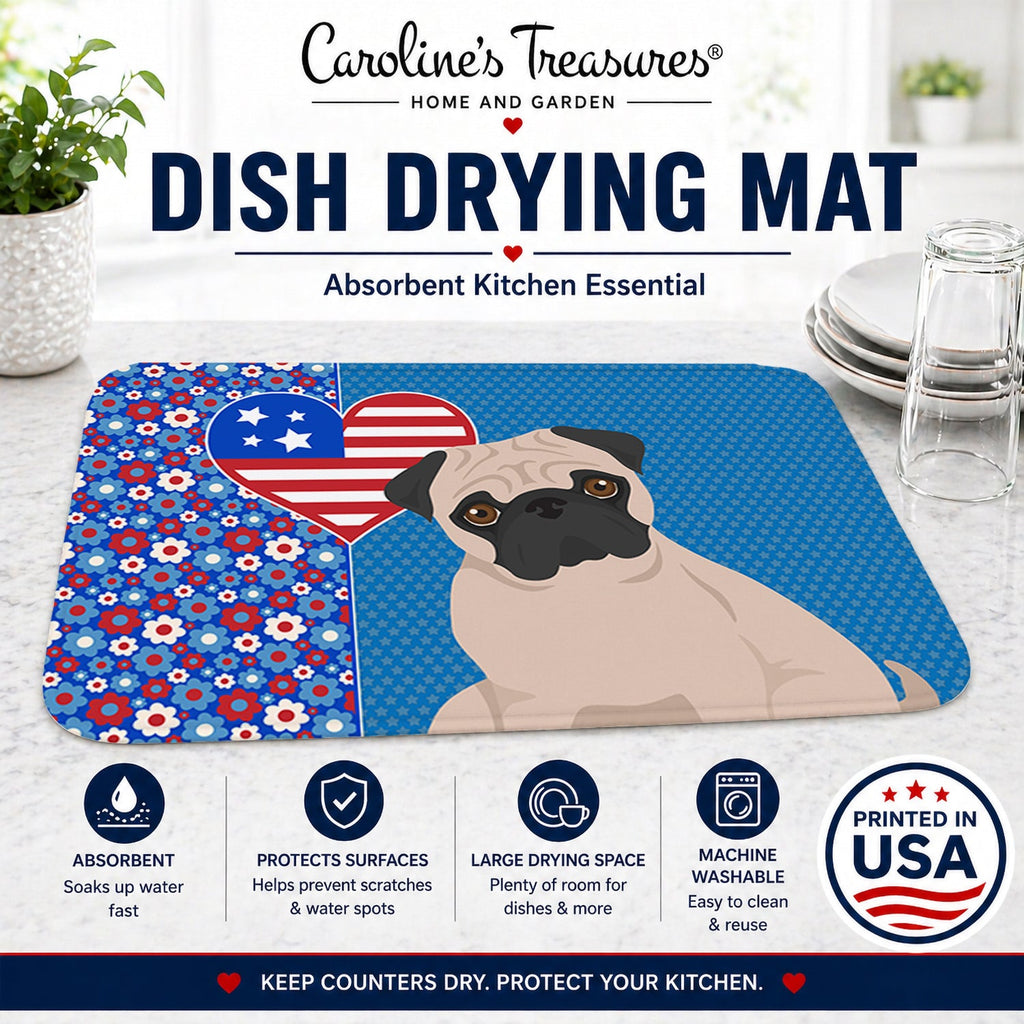 Fawn Pug USA American Dish Drying Mat Absorbent Dish Drying Mat Pad for Kitchen Counter Dish Drainer Mat for Countertop, 14 x 21", Multicolor
