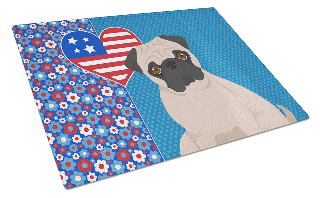 Fawn Pug USA American Cutting Board Tempered Glass Kitchen Cutting Surface, Heat Resistant Chopping, Non-Slip Feet, Food Prep & Serving