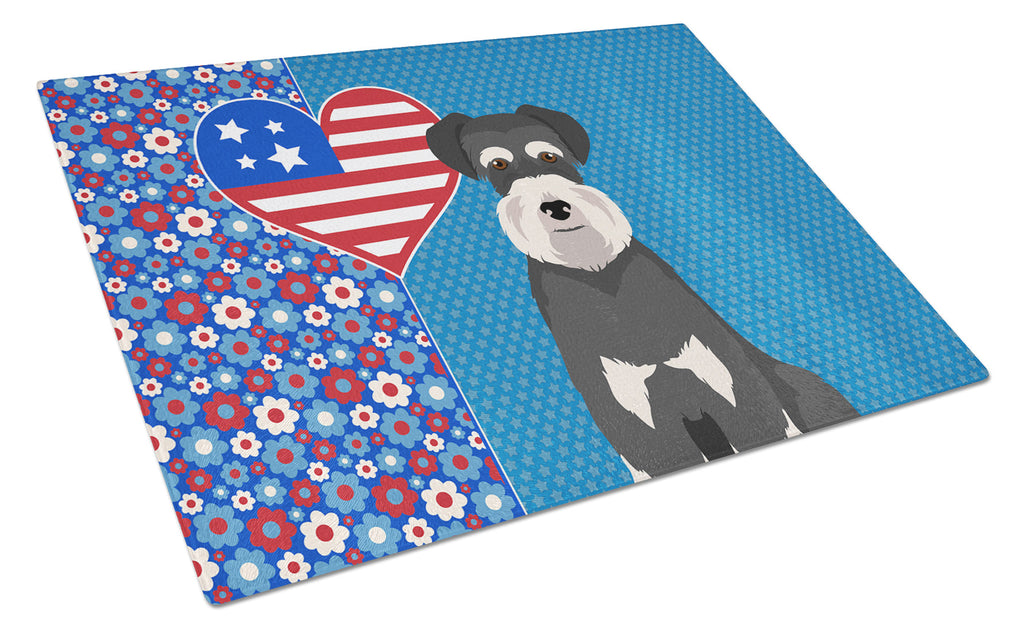 Black and Silver Natural Ears Schnauzer USA American Cutting Board Tempered Glass Kitchen Cutting Surface, Heat Resistant Chopping, Non-Slip Feet, Food Prep & Serving