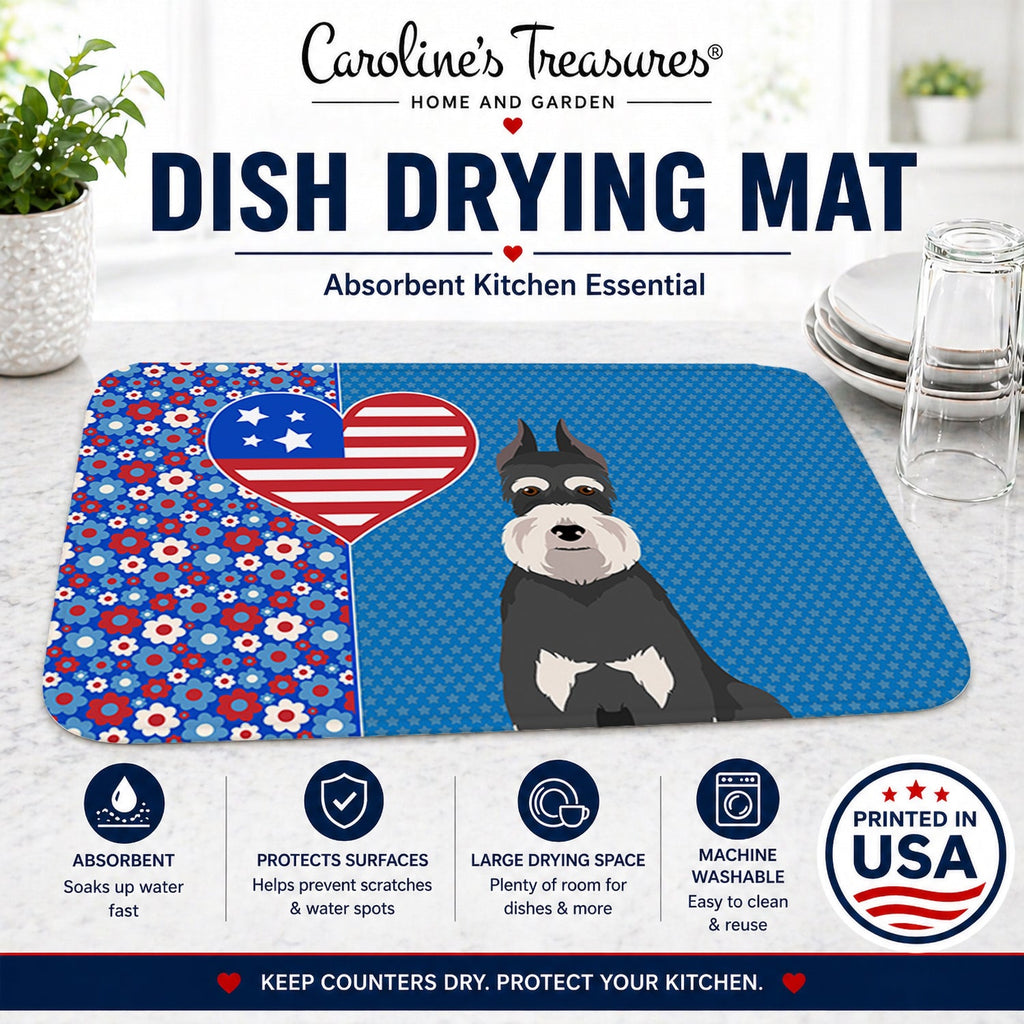 Black and Silver Schnauzer USA American Dish Drying Mat Absorbent Dish Drying Mat Pad for Kitchen Counter Dish Drainer Mat for Countertop, 14 x 21", Multicolor