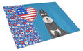 Black and Silver Schnauzer USA American Cutting Board Tempered Glass Kitchen Cutting Surface, Heat Resistant Chopping, Non-Slip Feet, Food Prep & Serving