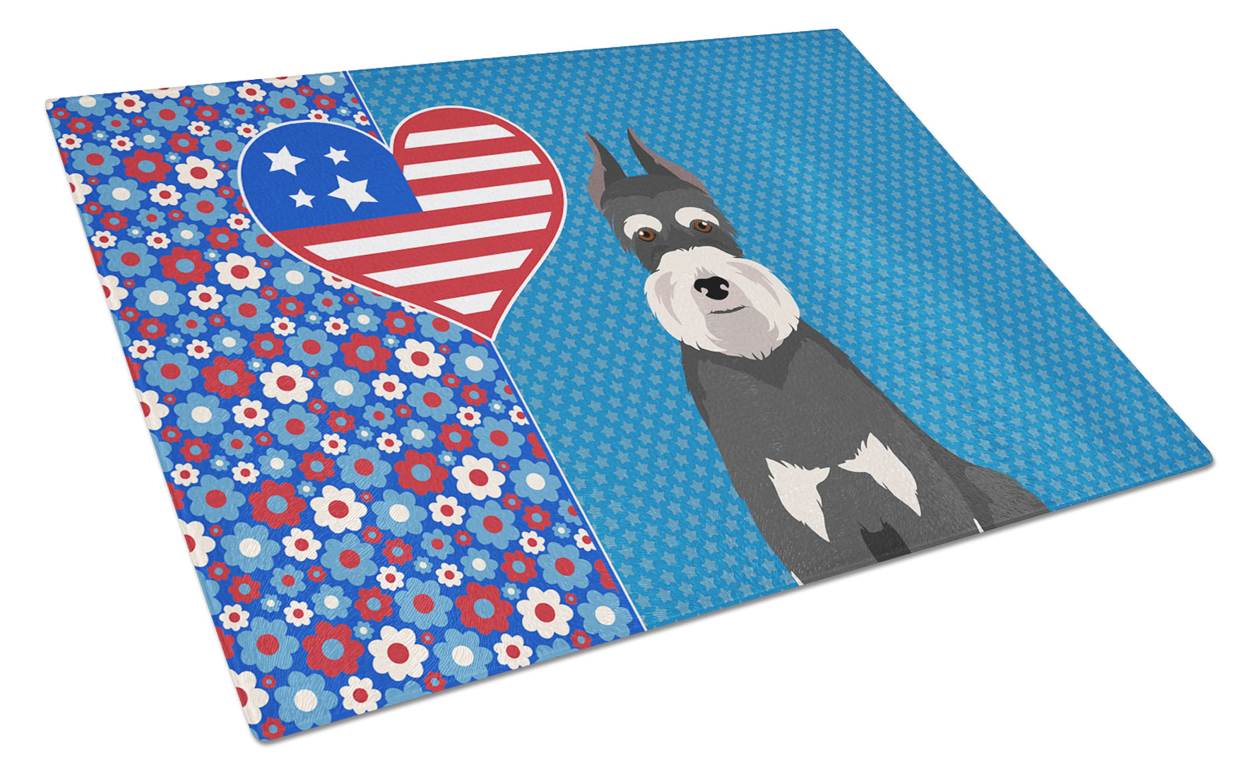 Black and Silver Schnauzer USA American Cutting Board Tempered Glass Kitchen Cutting Surface, Heat Resistant Chopping, Non-Slip Feet, Food Prep & Serving