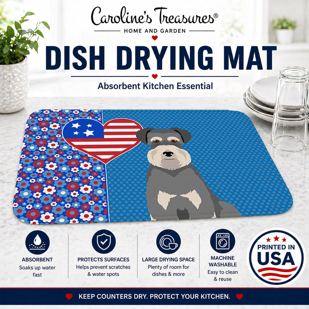 Salt Pepper Natural Ears Schnauzer USA American Dish Drying Mat Absorbent Dish Drying Mat Pad for Kitchen Counter Dish Drainer Mat for Countertop, 14 x 21", Multicolor