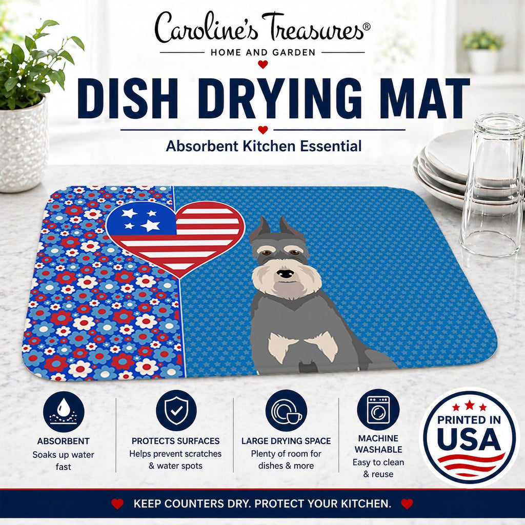 Salt Pepper Schnauzer USA American Dish Drying Mat Absorbent Dish Drying Mat Pad for Kitchen Counter Dish Drainer Mat for Countertop, 14 x 21", Multicolor