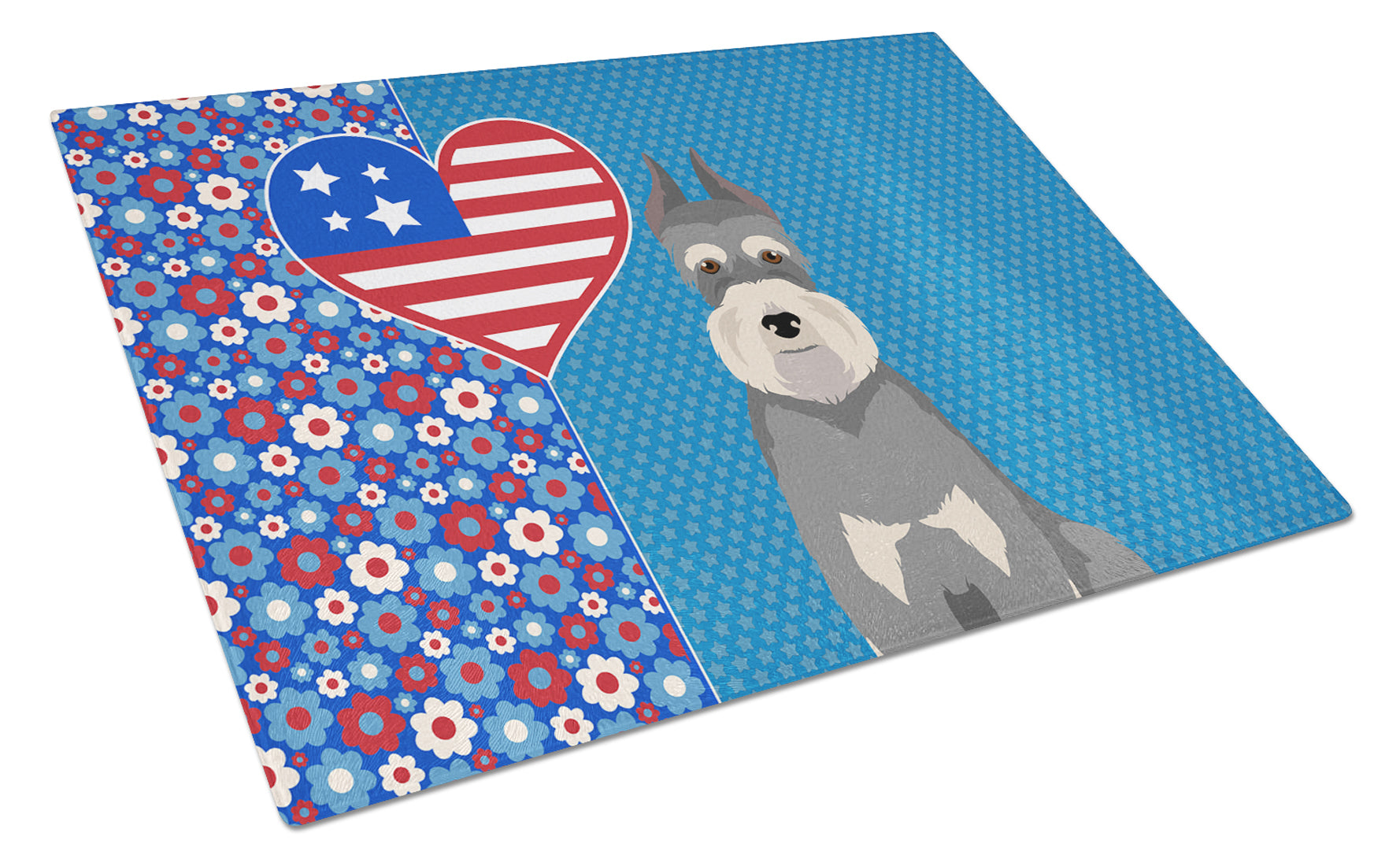Salt Pepper Schnauzer USA American Cutting Board Tempered Glass Kitchen Cutting Surface, Heat Resistant Chopping, Non-Slip Feet, Food Prep & Serving