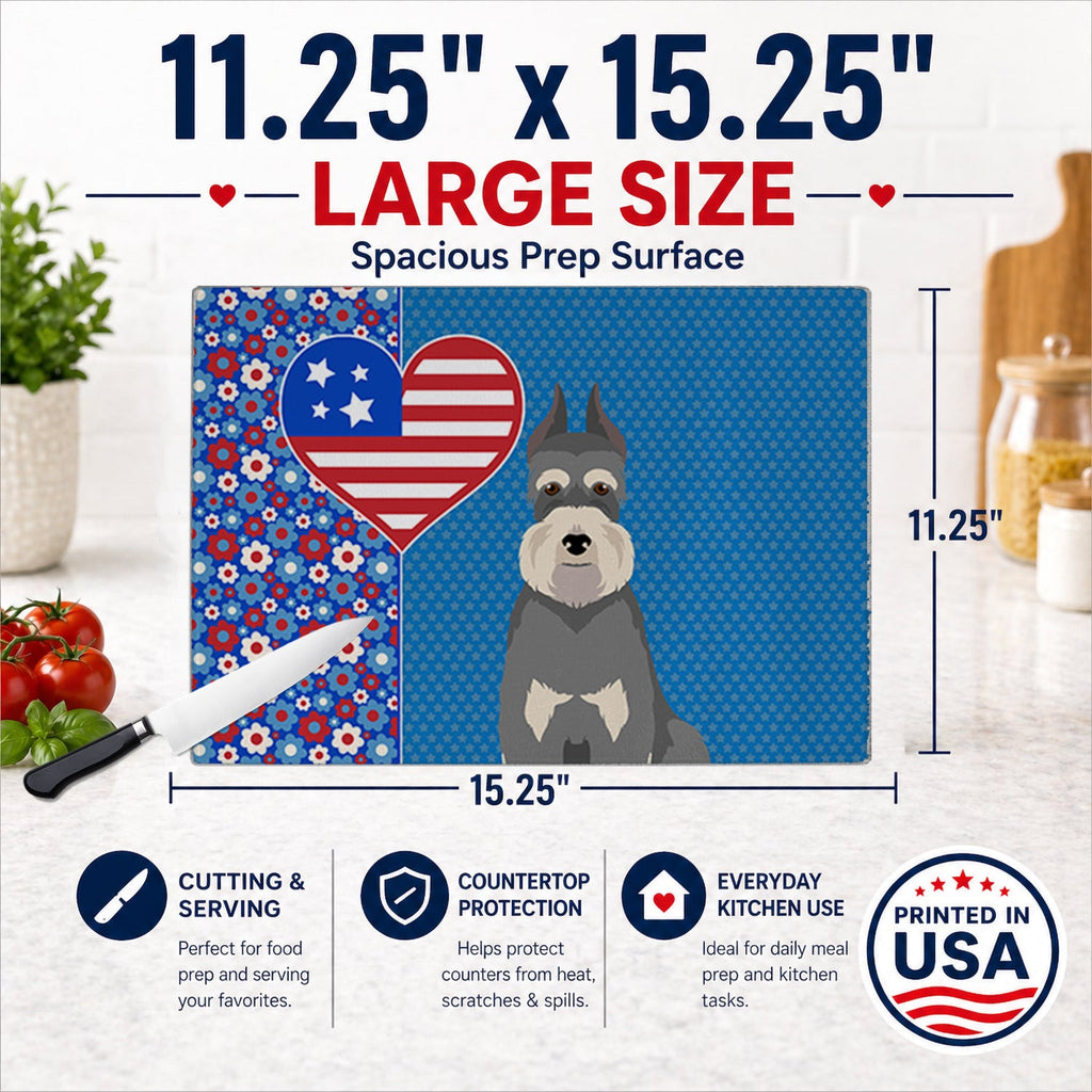 Salt Pepper Schnauzer USA American Cutting Board Tempered Glass Kitchen Cutting Surface, Heat Resistant Chopping, Non-Slip Feet, Food Prep & Serving