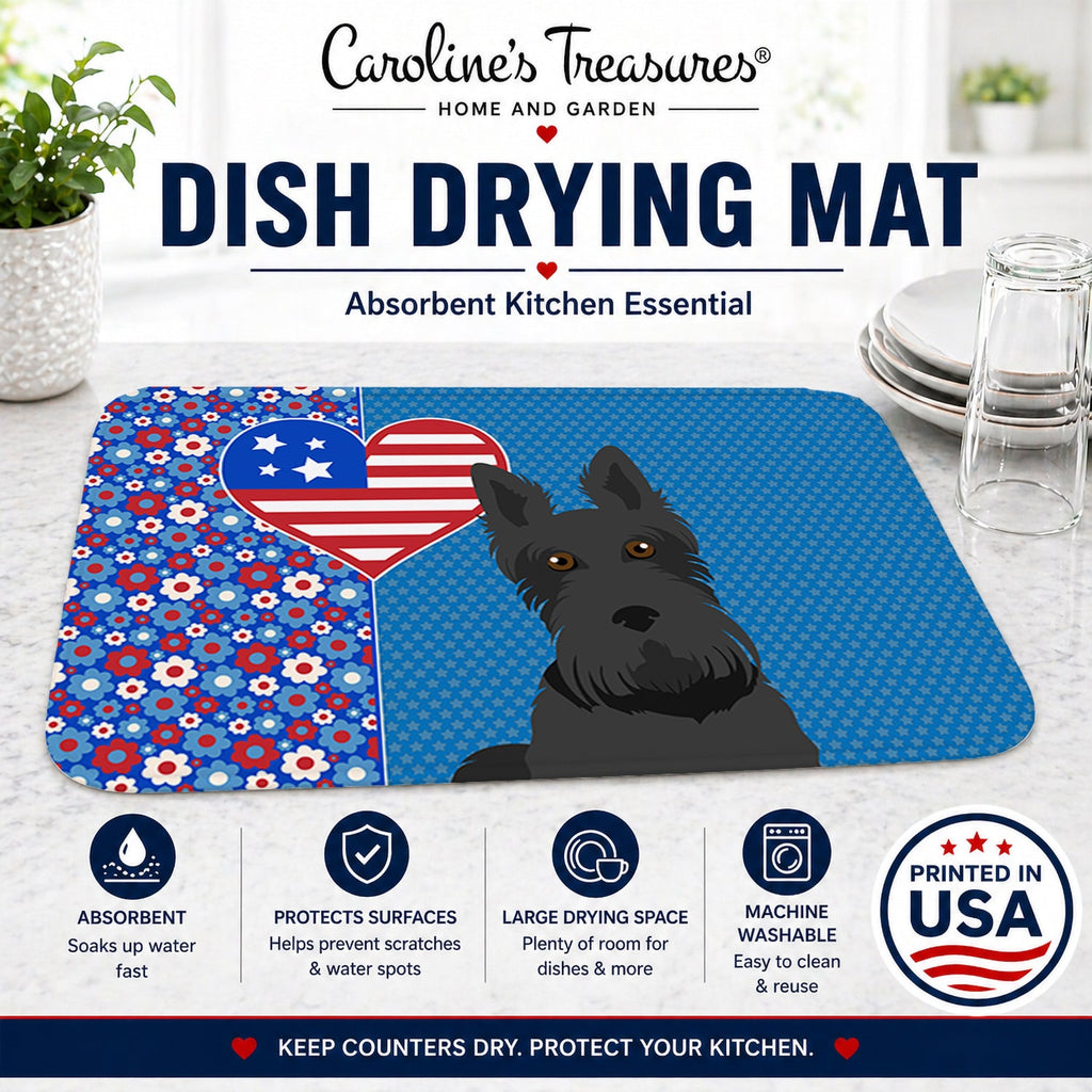 Black Scottish Terrier USA American Dish Drying Mat Absorbent Dish Drying Mat Pad for Kitchen Counter Dish Drainer Mat for Countertop, 14 x 21", Multicolor