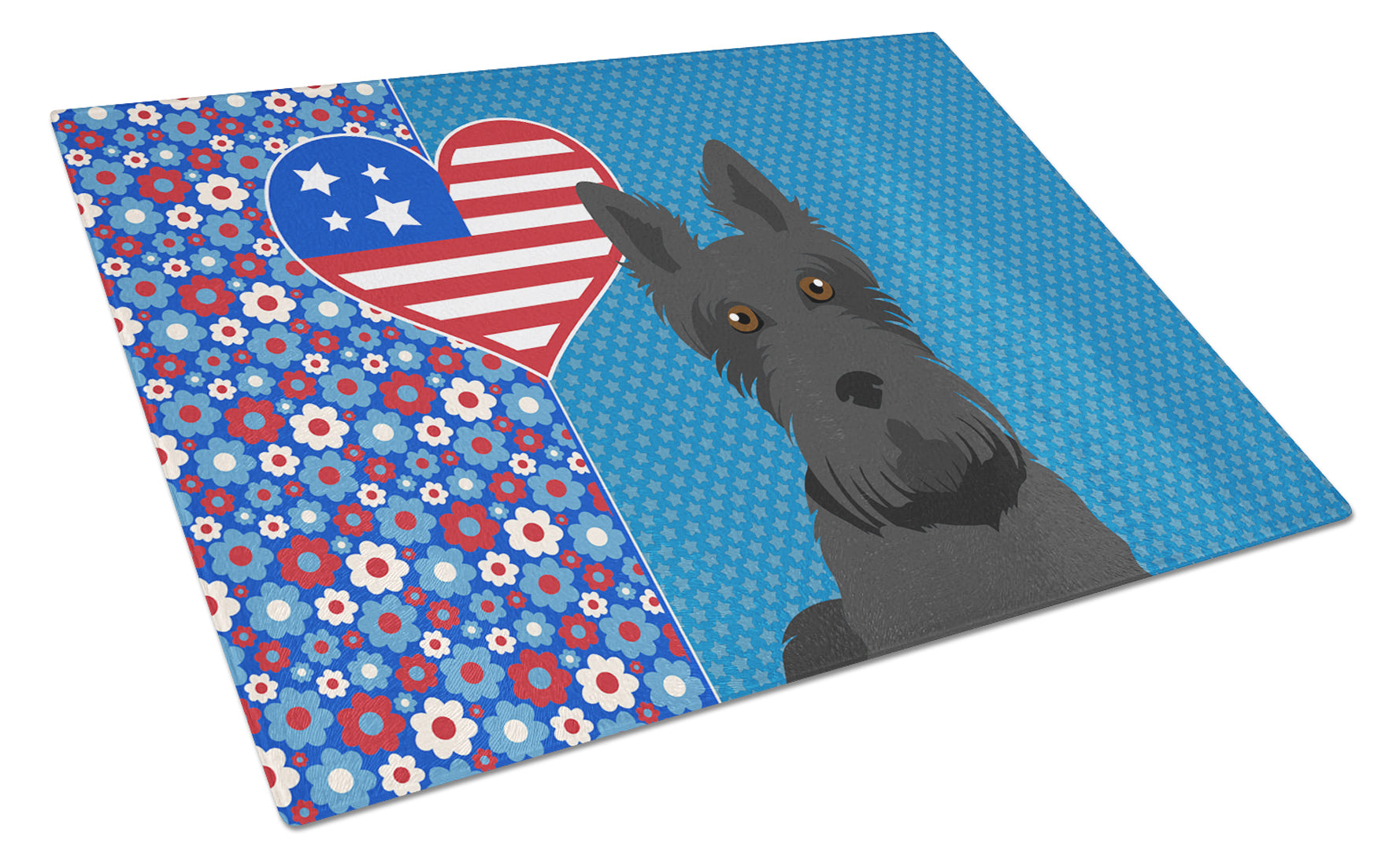 Black Scottish Terrier USA American Cutting Board Tempered Glass Kitchen Cutting Surface, Heat Resistant Chopping, Non-Slip Feet, Food Prep & Serving