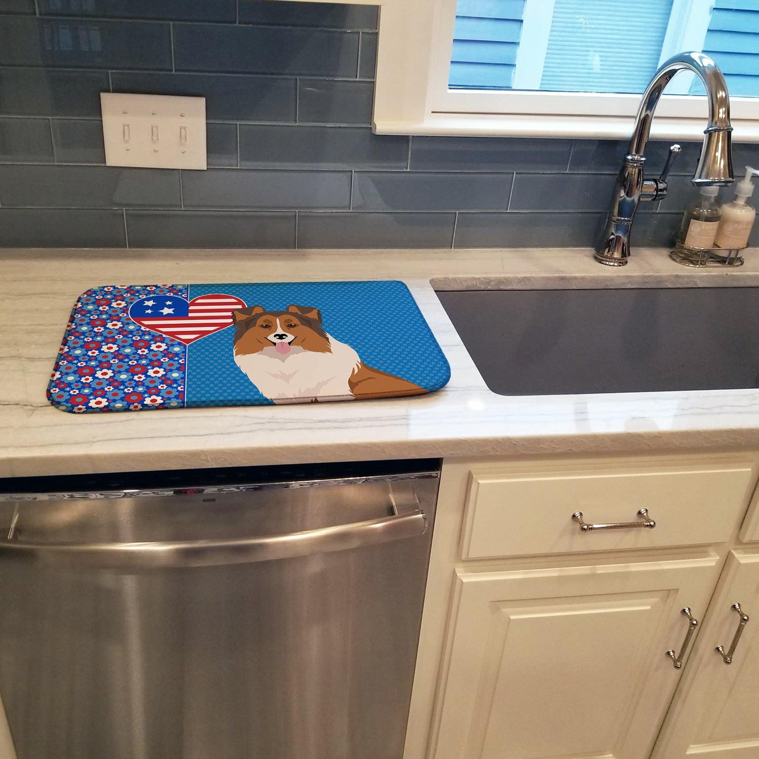 Sable Sheltie USA American Dish Drying Mat Absorbent Dish Drying Mat Pad for Kitchen Counter Dish Drainer Mat for Countertop, 14 x 21", Multicolor