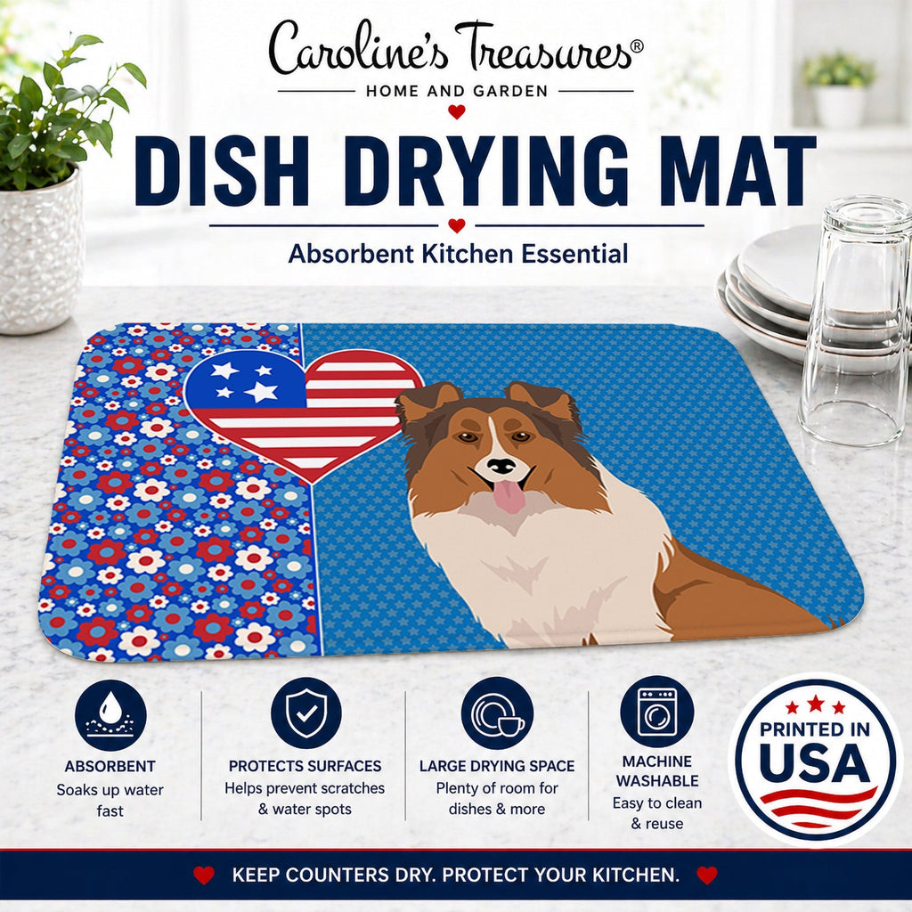 Sable Sheltie USA American Dish Drying Mat Absorbent Dish Drying Mat Pad for Kitchen Counter Dish Drainer Mat for Countertop, 14 x 21", Multicolor