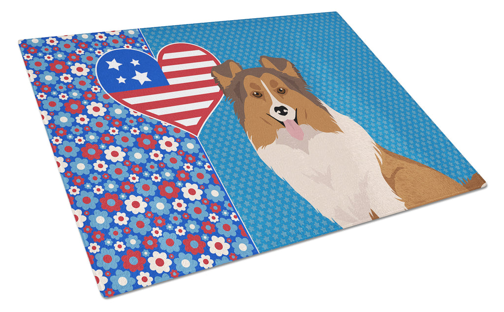 Sable Sheltie USA American Cutting Board Tempered Glass Kitchen Cutting Surface, Heat Resistant Chopping, Non-Slip Feet, Food Prep & Serving