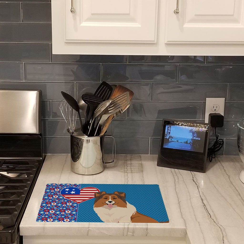 Sable Sheltie USA American Cutting Board Tempered Glass Kitchen Cutting Surface, Heat Resistant Chopping, Non-Slip Feet, Food Prep & Serving
