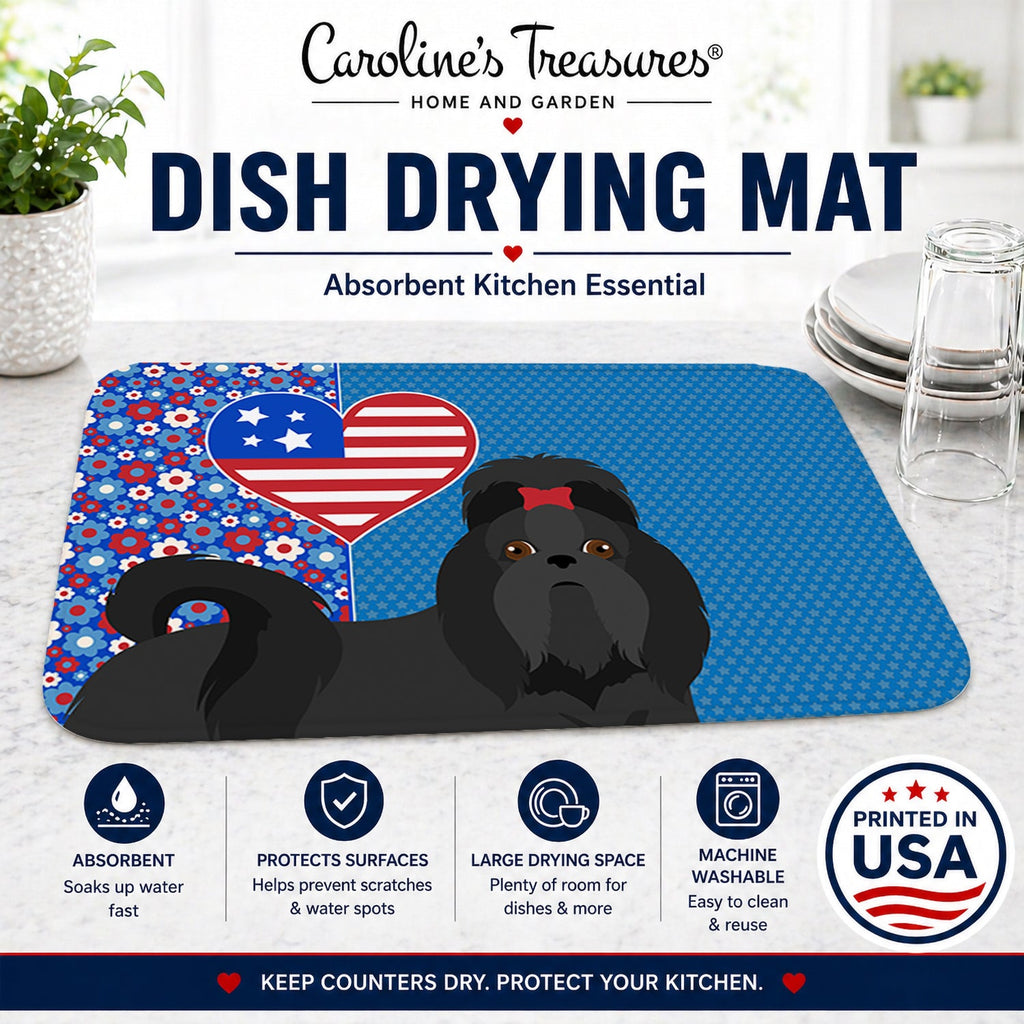 Black Shih Tzu USA American Dish Drying Mat Absorbent Dish Drying Mat Pad for Kitchen Counter Dish Drainer Mat for Countertop, 14 x 21", Multicolor