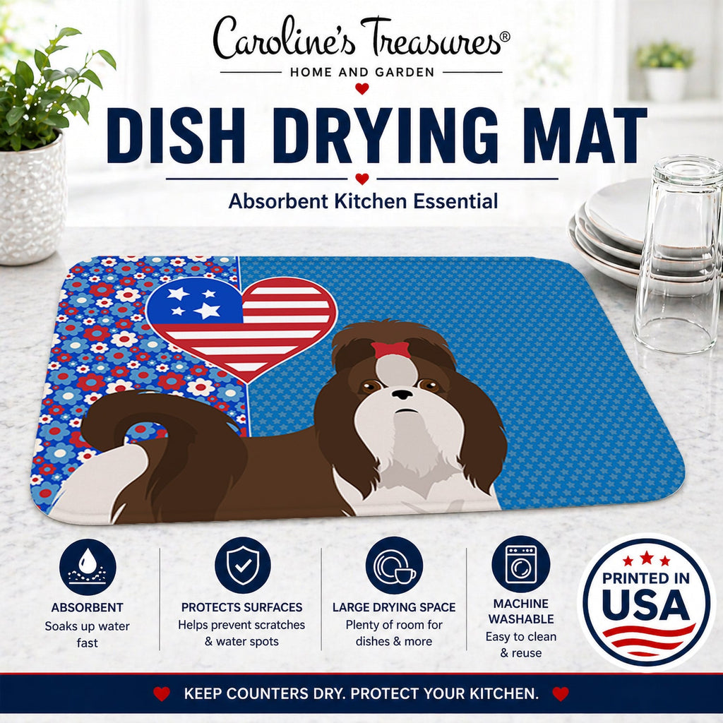 Liver and White Shih Tzu USA American Dish Drying Mat Absorbent Dish Drying Mat Pad for Kitchen Counter Dish Drainer Mat for Countertop, 14 x 21", Multicolor