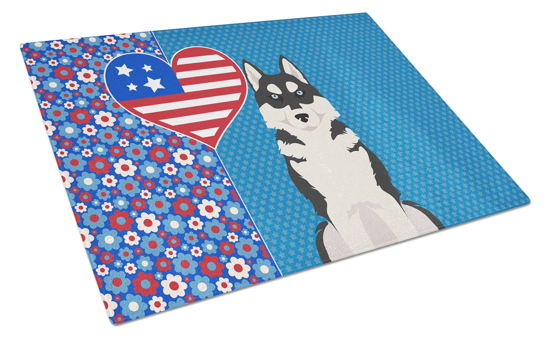 Black Siberian Husky USA American Cutting Board Tempered Glass Kitchen Cutting Surface, Heat Resistant Chopping, Non-Slip Feet, Food Prep & Serving