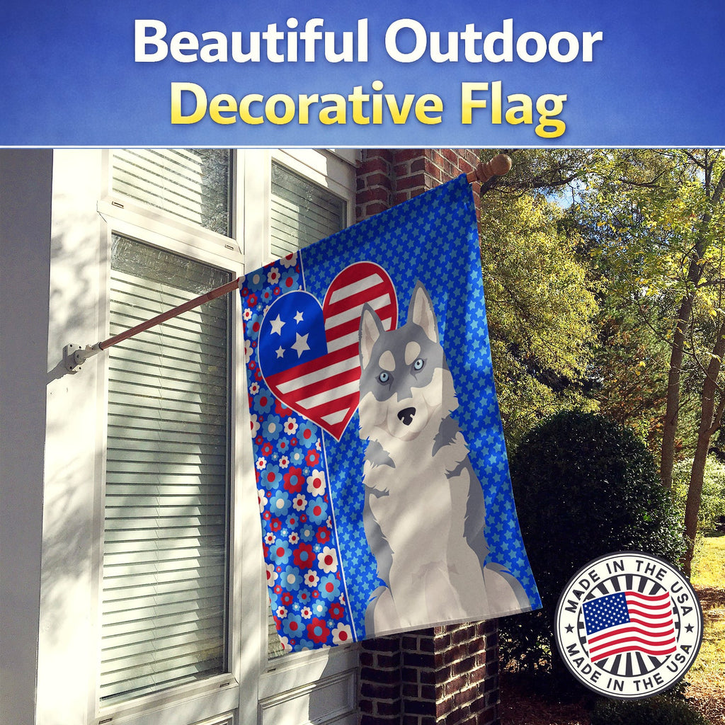 Grey Siberian Husky USA American House Flag 28x40 Porch Sleeve Pole Decorative Outside Yard Banner Artwork Wall Hanging, Polyester