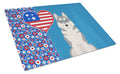 Grey Siberian Husky USA American Cutting Board Tempered Glass Kitchen Cutting Surface, Heat Resistant Chopping, Non-Slip Feet, Food Prep & Serving