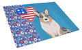 Blue Merle Cardigan Corgi USA American Cutting Board Tempered Glass Kitchen Cutting Surface, Heat Resistant Chopping, Non-Slip Feet, Food Prep & Serving