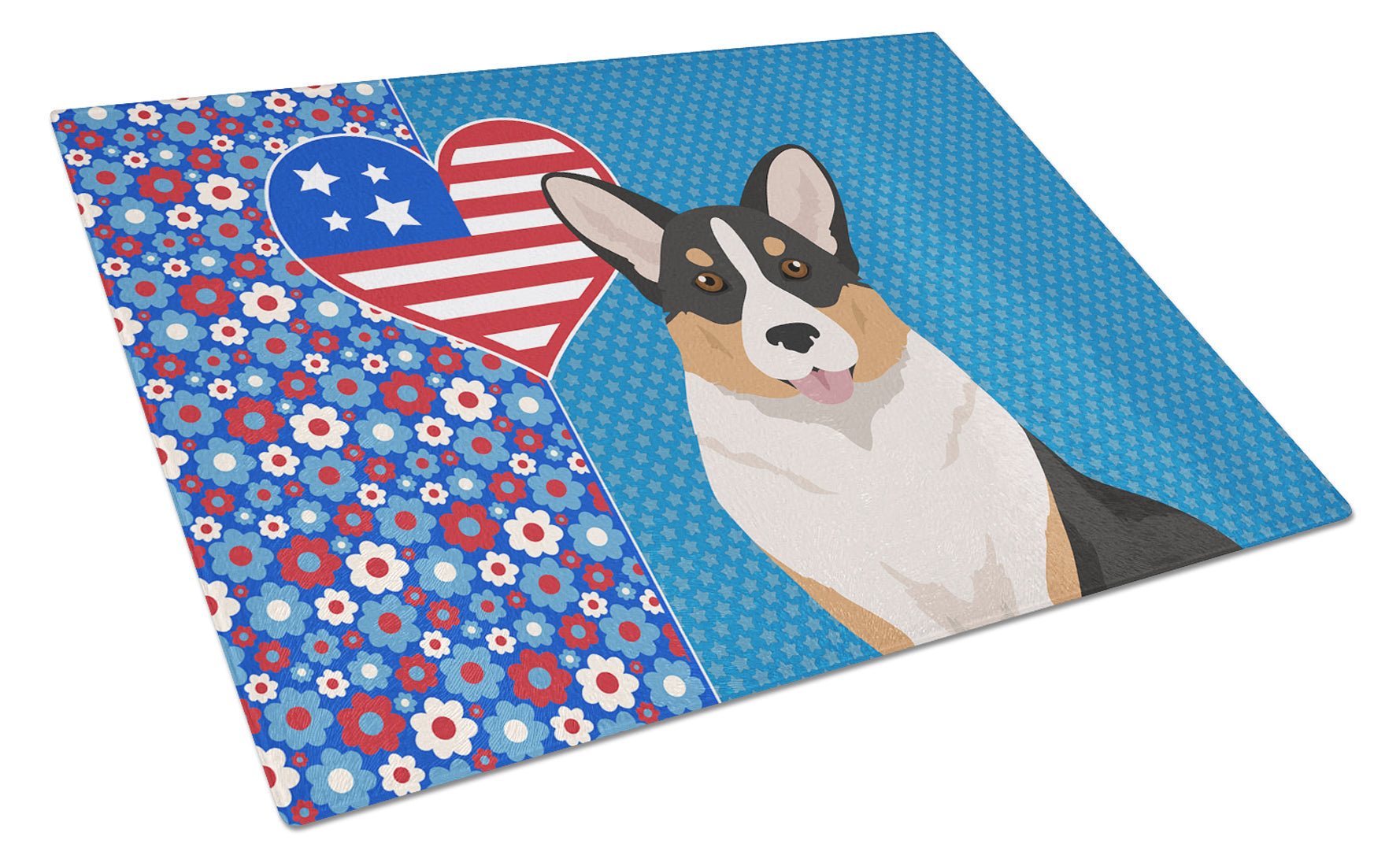 Tricolor Cardigan Corgi USA American Cutting Board Tempered Glass Kitchen Cutting Surface, Heat Resistant Chopping, Non-Slip Feet, Food Prep & Serving