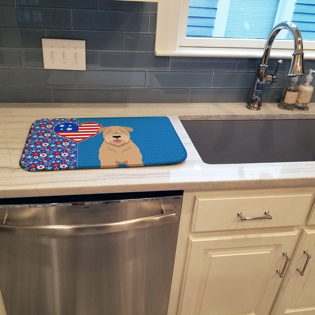 Red Wheaten Terrier USA American Dish Drying Mat Absorbent Dish Drying Mat Pad for Kitchen Counter Dish Drainer Mat for Countertop, 14 x 21", Multicolor