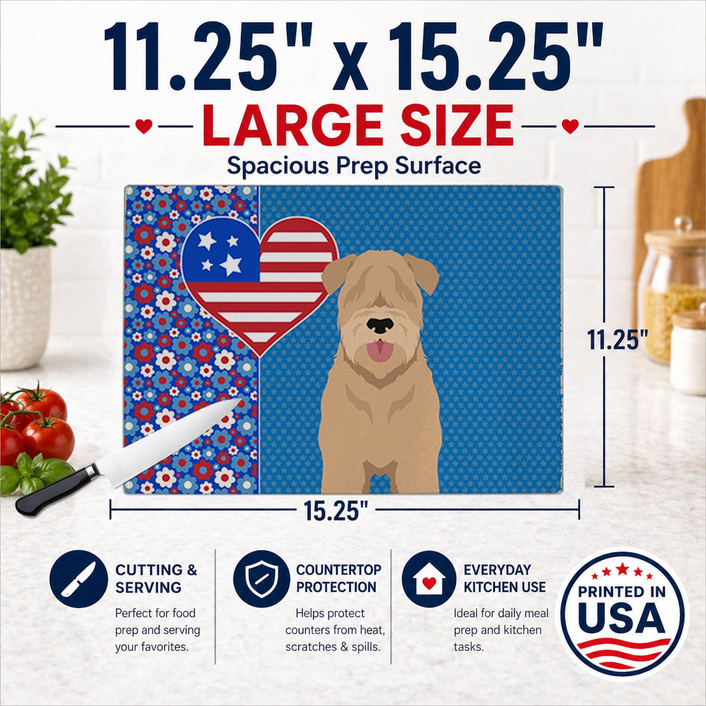 Red Wheaten Terrier USA American Cutting Board Tempered Glass Kitchen Cutting Surface, Heat Resistant Chopping, Non-Slip Feet, Food Prep & Serving