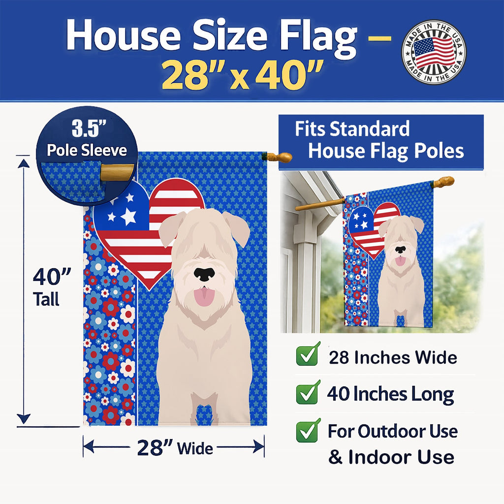 Soft Coated Wheaten Terrier USA American House Flag 28x40 Porch Sleeve Pole Decorative Outside Yard Banner Artwork Wall Hanging, Polyester