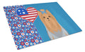 Blue and Tan Full Coat Yorkshire Terrier USA American Cutting Board Tempered Glass Kitchen Cutting Surface, Heat Resistant Chopping, Non-Slip Feet, Food Prep & Serving