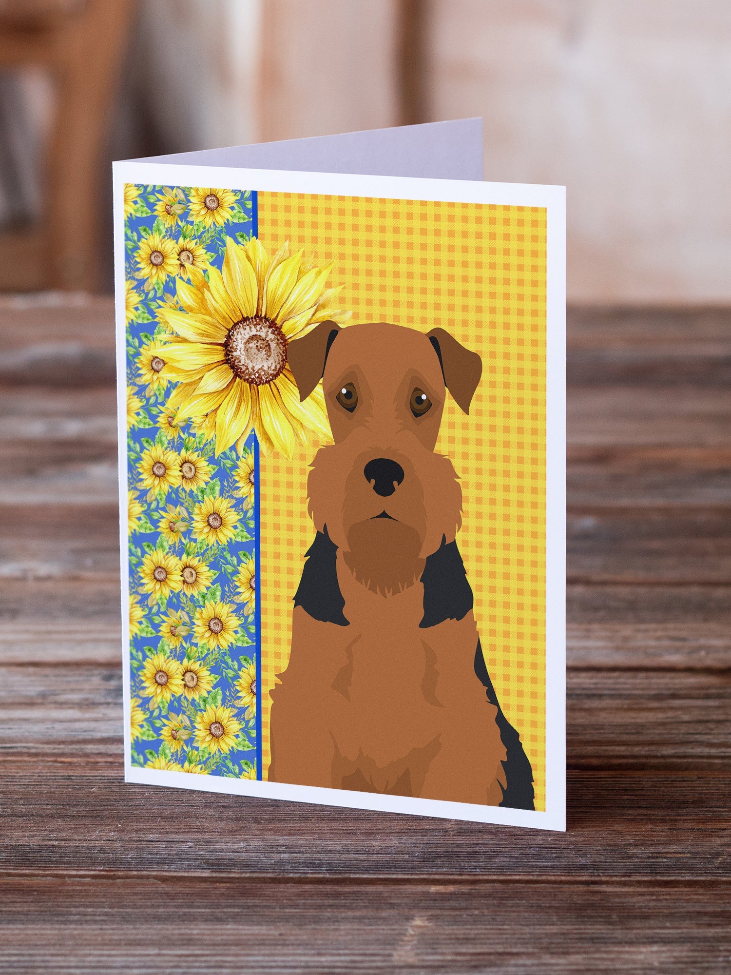 Summer Sunflowers Black and Tan Airedale Terrier Greeting Cards Pack of 8 Blank Cards with Envelopes Whimsical A7 Size 5x7