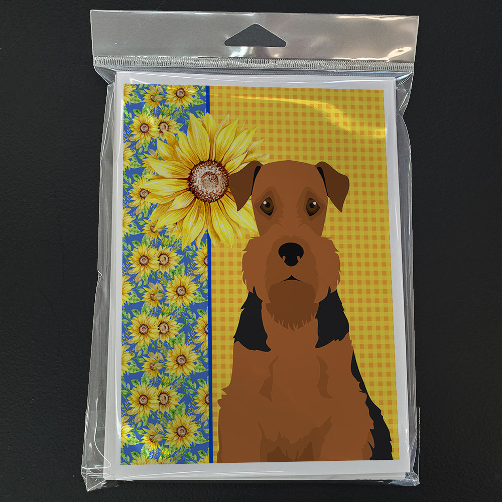Summer Sunflowers Black and Tan Airedale Terrier Greeting Cards Pack of 8 Blank Cards with Envelopes Whimsical A7 Size 5x7
