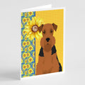 Summer Sunflowers Black and Tan Airedale Terrier Greeting Cards Pack of 8 Blank Cards with Envelopes Whimsical A7 Size 5x7