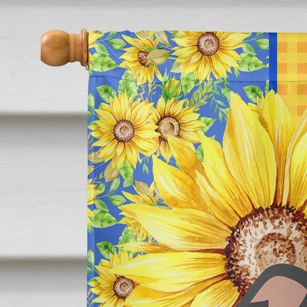 Summer Sunflowers Black Pit Bull Terrier House Flag 28x40 Porch Sleeve Pole Decorative Outside Yard Banner Artwork Wall Hanging, Polyester